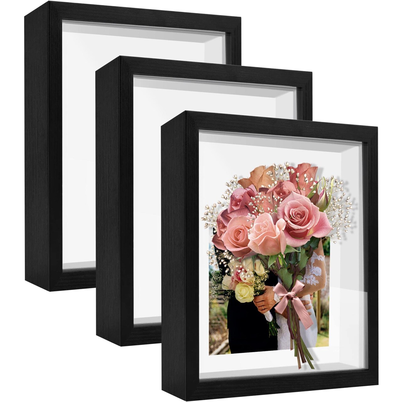 TouYinger 11x14 Shadow Box Frame Display Case with Letter Stickers, Graduation Memories Frame, Display Case Box for Memorabilia, Wedding Memories, Crafts, Tickets and Photos (3Pcs-Black, 11x14)